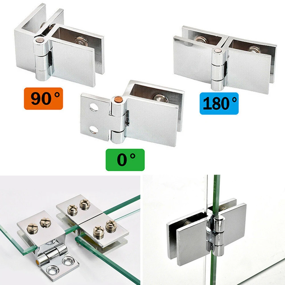 

1pc Bilateral Clip Glass Door Hinge Clamp Zinc-Alloy Cabinet Door Hinge Bathroom Furniture Cupboard 0 90 180 Degree Hinges