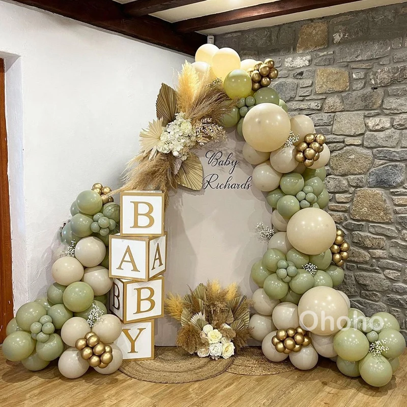 

Baby Shower Boy Balloon Arch Kit Avocado Green Beige Ballons Garland Birthday Party Decorations Wedding Baptism Globos Decor