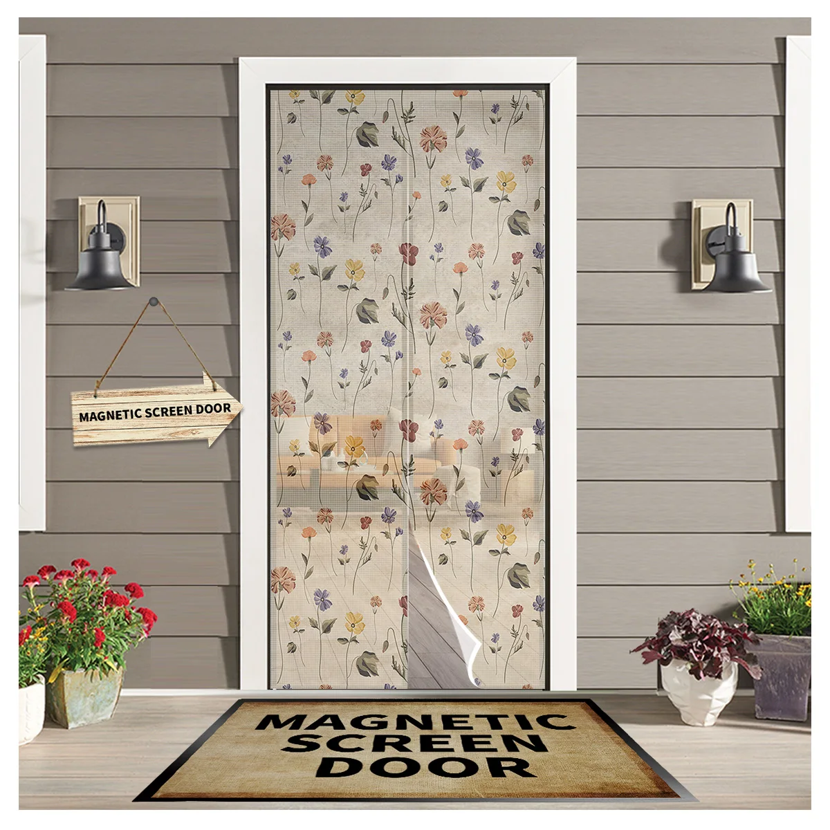 

Retro Floral Wildflowers Summer Door Curtain Screen Window Door Curtain Anti Mosquito Magnetic Curtain