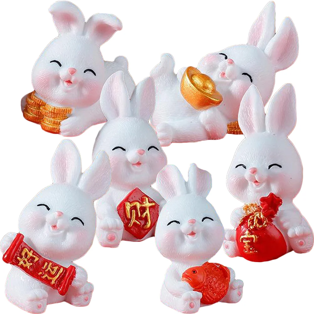 

Rabbit Bunny Figurines Figurine Chinese Resin Miniature Year Zodiac Decorations Mini Ornaments Statue Car Figure Shui Fenganimal