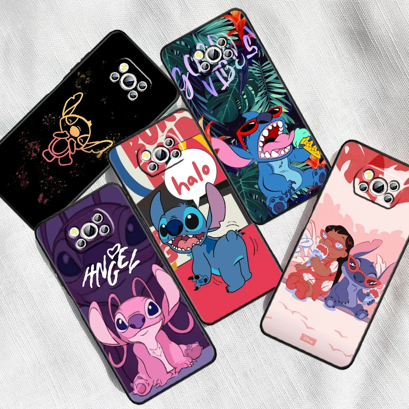 

Disney Art Stitch Angel Cute For Xiaomi Mi Poco F5 F4 F3 F2 X5 X4 X3 M6 M5 M5S M4 M3 C40 Pro GT NFC 5G Black Phone Case