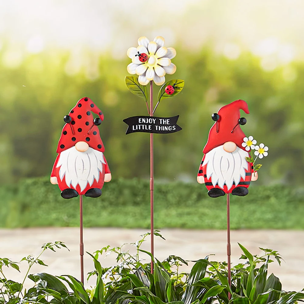 

Metal Gnome Flower Statue Ornament Outdoor Garden Home Craft Stakes Decoration Outdoor Lawns Statues Sculptures