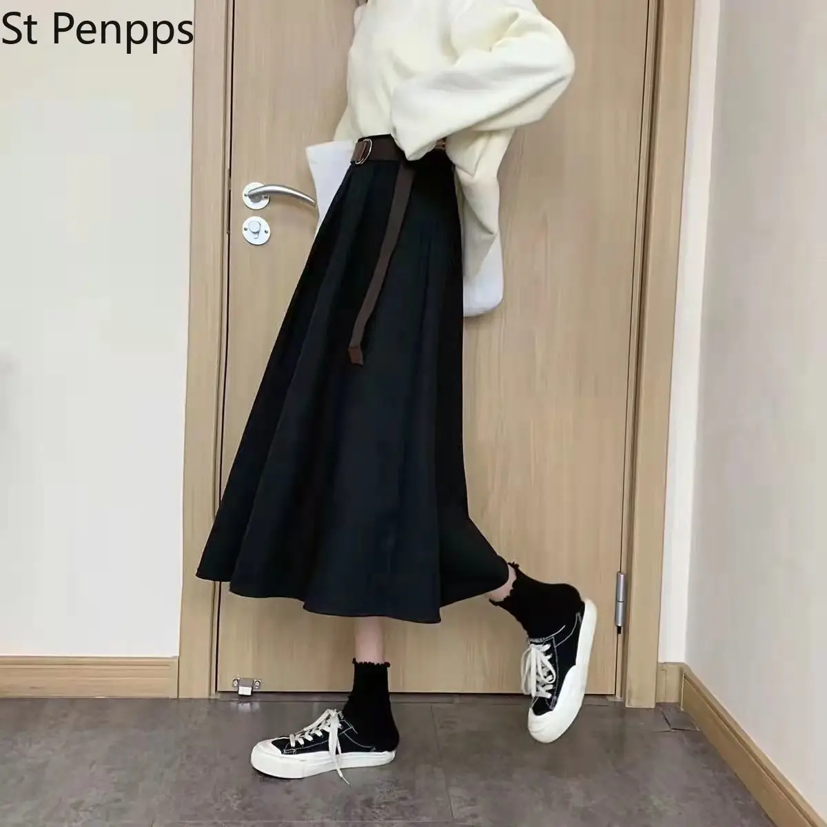 Solid Skirts Women Mid-calf High Waist Friends Korean Style Elegant College Spring Autumn All-match Jupe Mujer Faldas Female Ins | Женская
