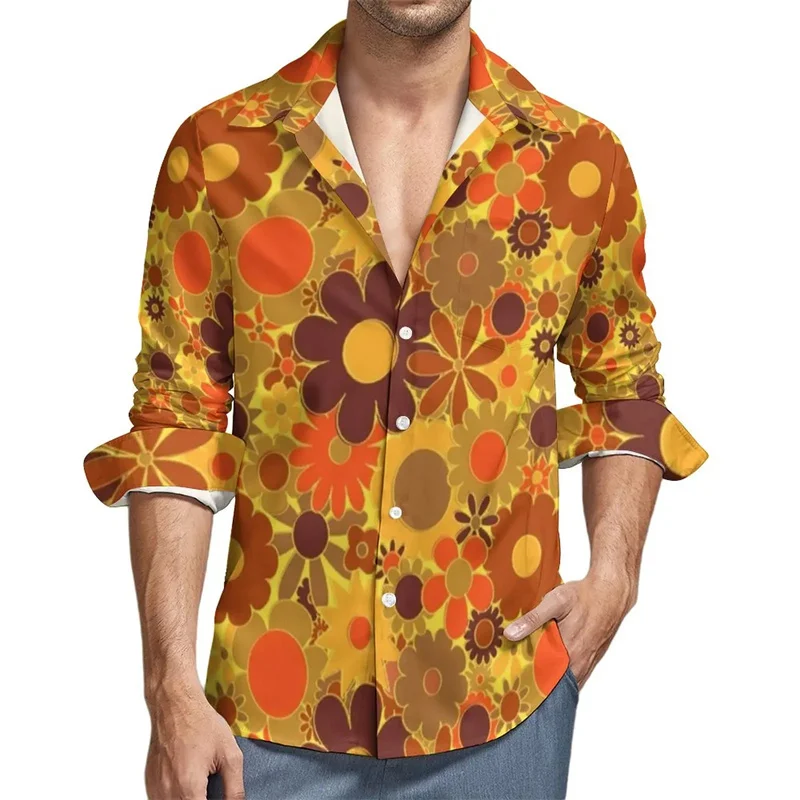 Рубашка мужская с длинным рукавом и 3D-принтом в этническом стиле