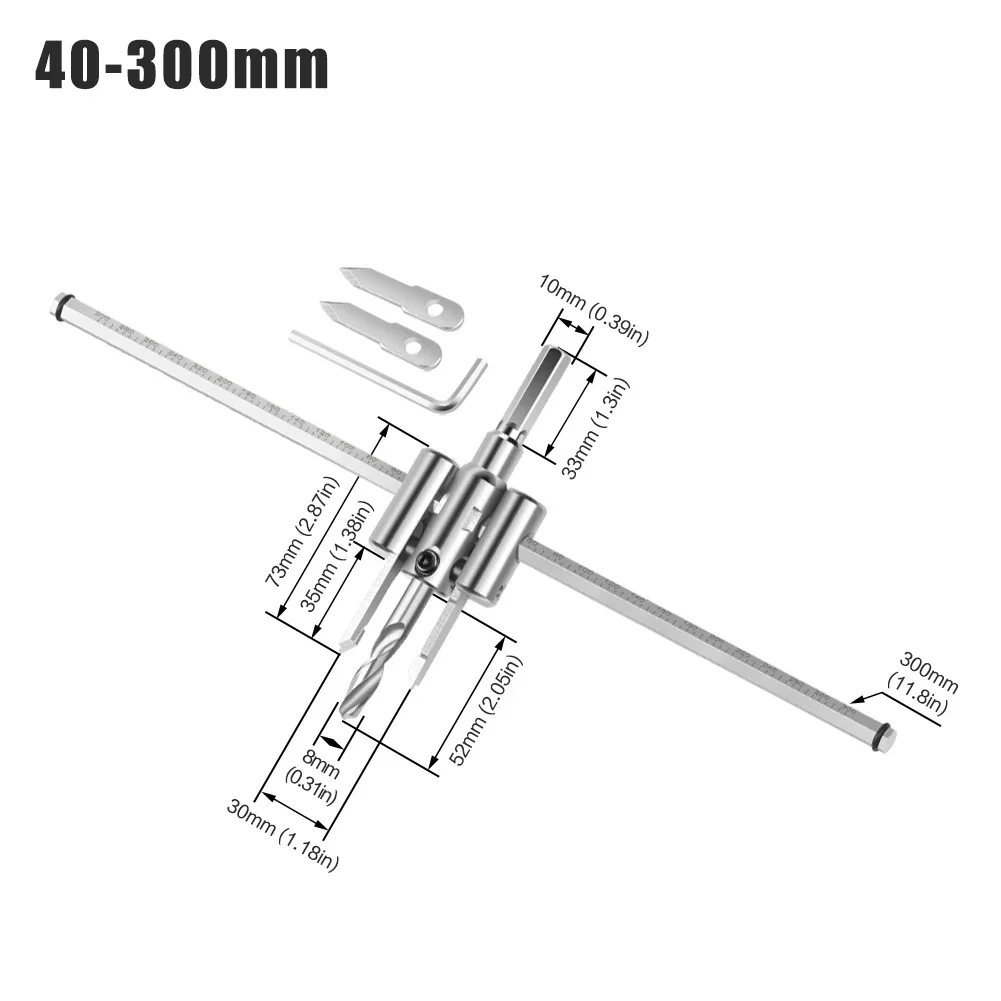 

1 шт., 30/40-120/200/300 мм, регулируемая круглая кольцевая пила, тип самолета, открывалка для отверстий, круговое сверло, деревообрабатывающий инструмент «сделай сам»