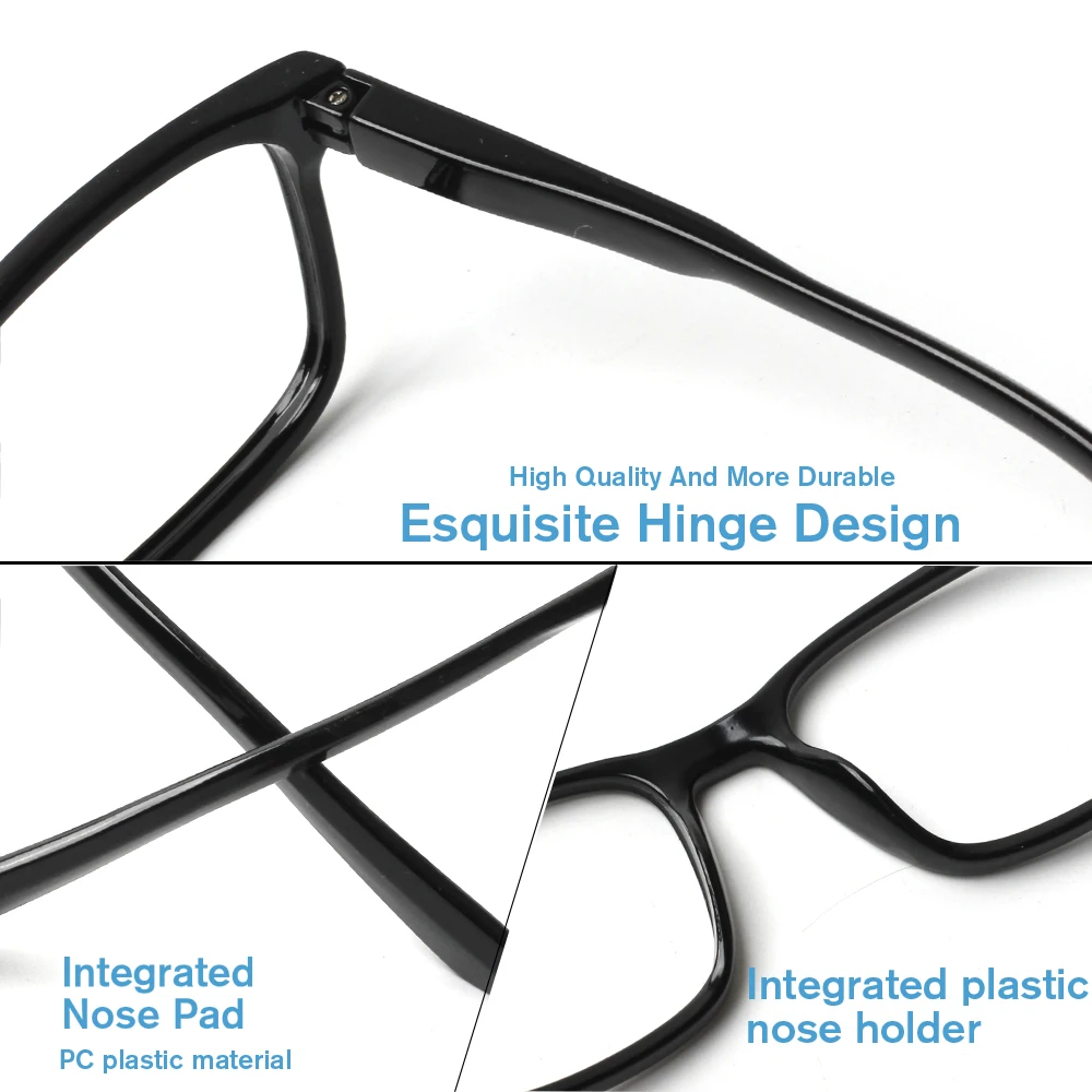 Anti-Blue Light Reading Glasses Women's Men's Fashionable Rectangular Frames High Quality Spring Hinges Prescription Eyewear