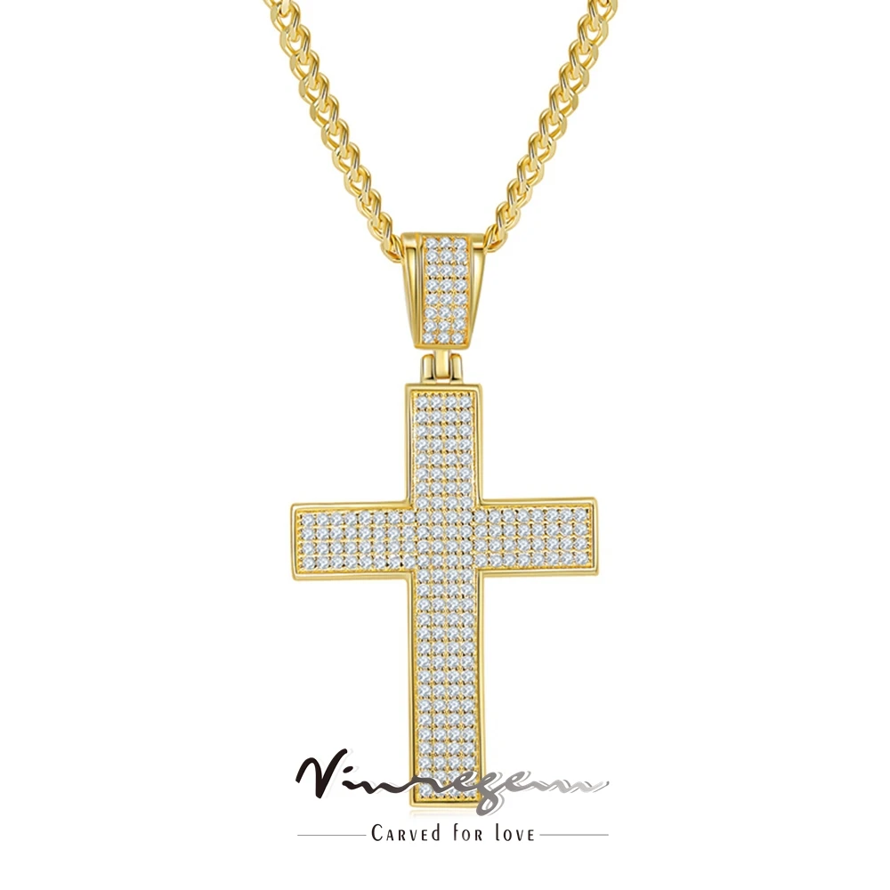 

Vinregem 18K позолоченные VVS1 D Цвет настоящий Муассанит алмазный кулон с крестом ожерелье классическое хип-хоп серебро 925 пробы ювелирные изделия