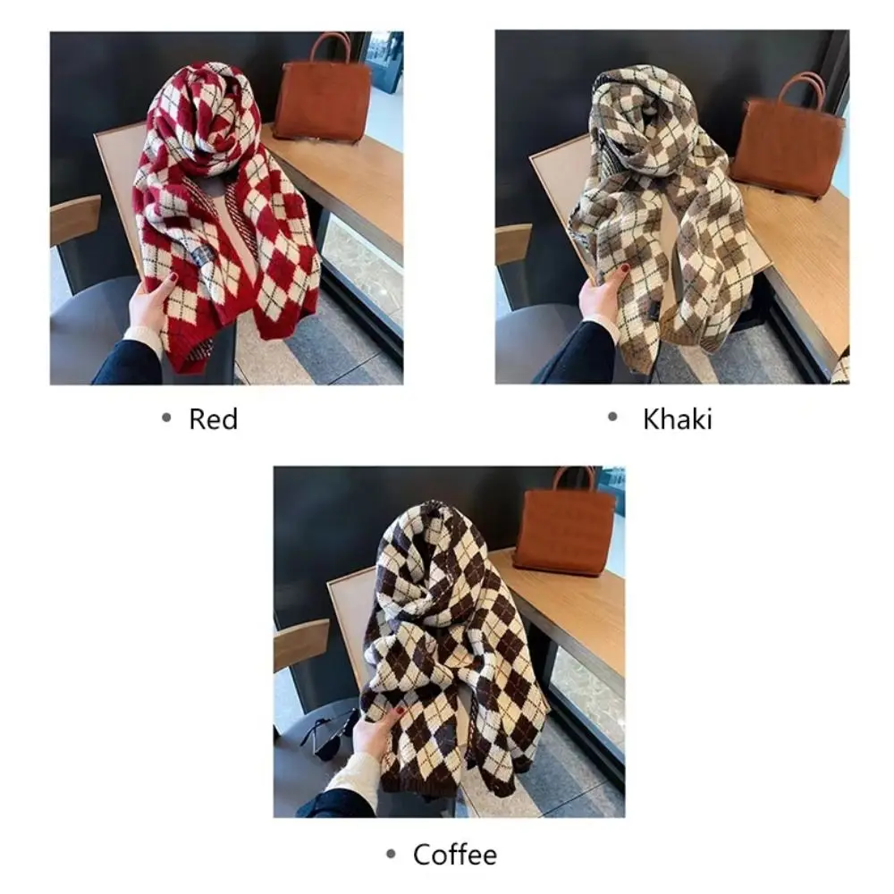 Новый теплый вязаный клетчатый шарф мягкие зимние кашемировые шарфы ромбовидная
