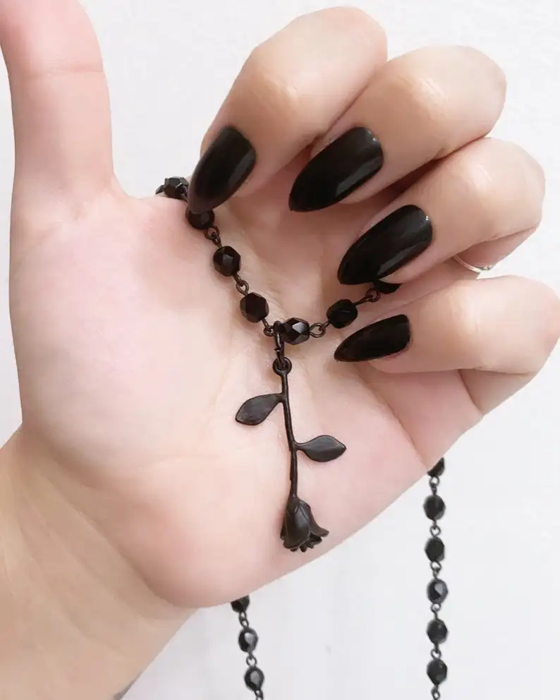 Модная трендовая Готическая искусственная цепь перевернутые черные розы