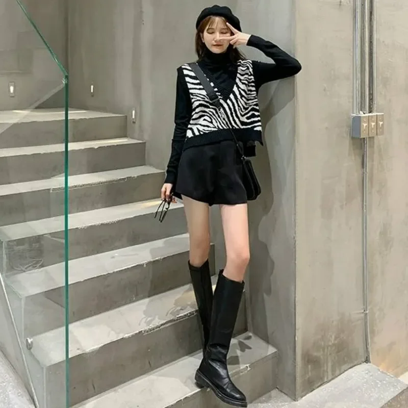 Свитер-жилет женская укороченная одежда с принтом зебры популярная повседневная