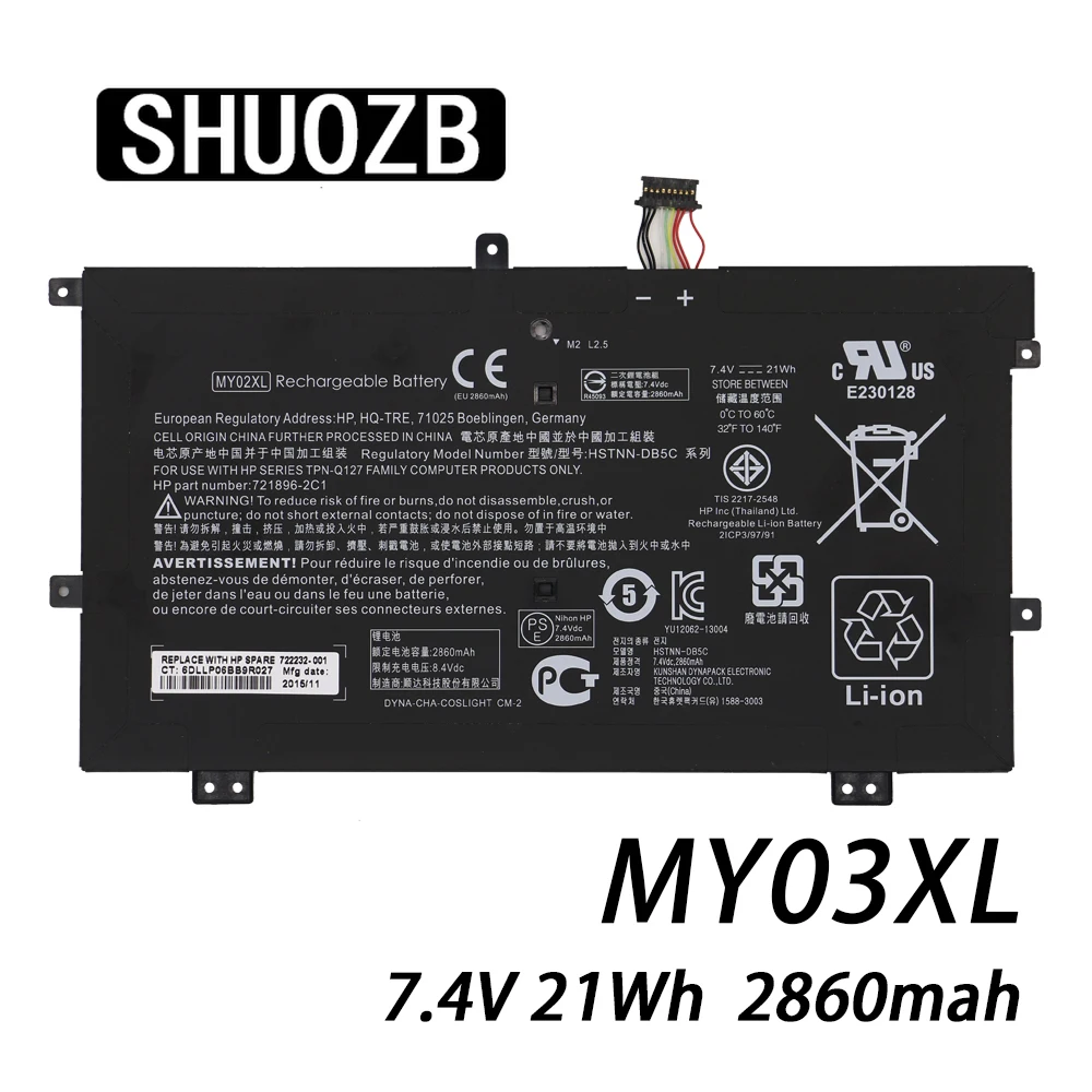 Новый аккумулятор для ноутбука MY02XL HP Slatebook x2 10-H010NR TPN-Q127 721896-1C1 722232-001 7 4 в 21 Втч SHUOZB |