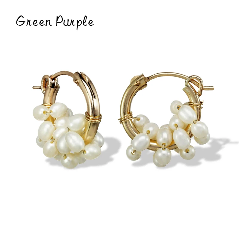 

Classic Natural Pearl Earrings Real 14K Gold Filled 15MM Hoop Earrings Jewelry Brincos Pendientes Oorbellen Minimalism Earrings