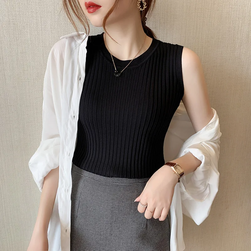 

Summer Knitted Tank Top Women's Sleeveless T Shirt Tops Women Clothes Wholesale