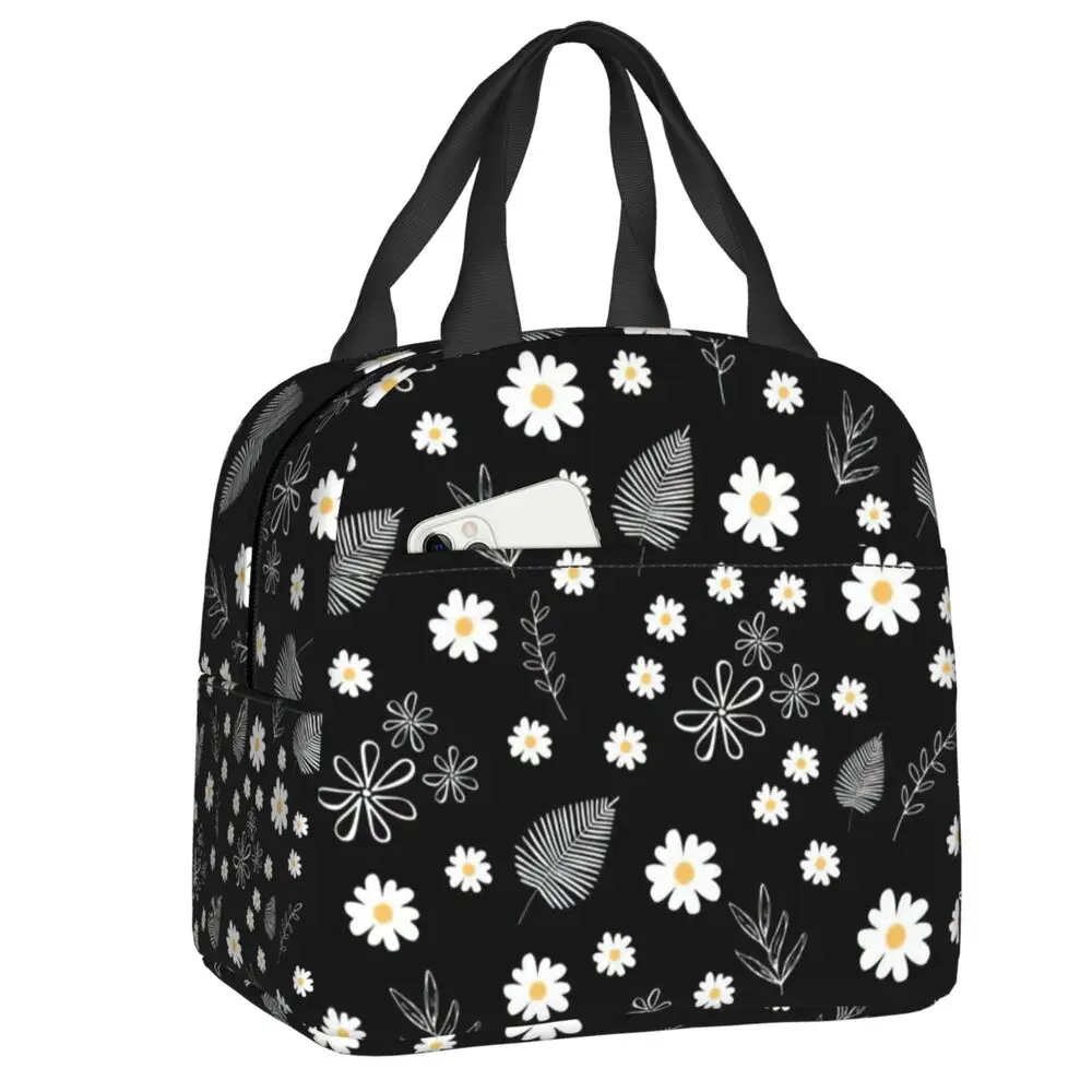 

Custom Leaves Daisy Pattern Lunch Bag Men Women Cooler Warm Insulated Lunch Box for Children School