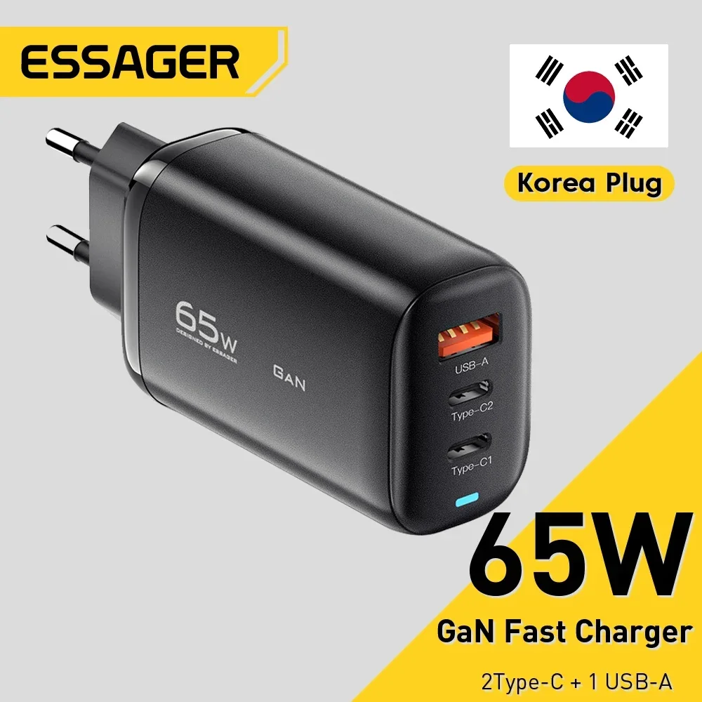 Essager 65 W Korea Plug USB Type C GaN Oplader Voor Laptop PD Snel Opladen Voor iPhone 16 15 14 Pro Macbook Samsung Lading Adapter