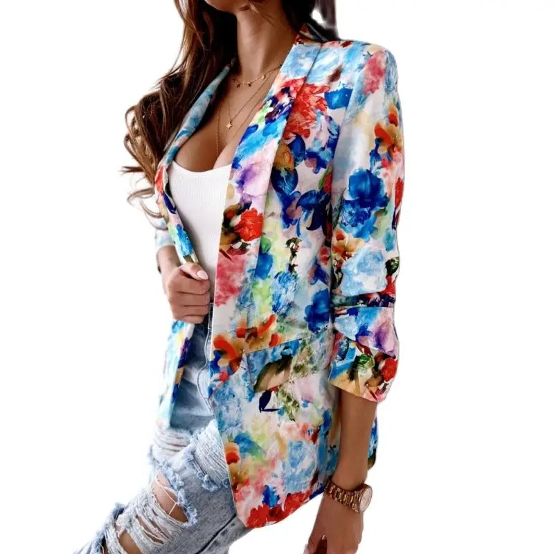 

Spring Summer Fashion Print Women Slim Single Button Blazer Office Lady Jacket Girl Casual Coat Party Gift