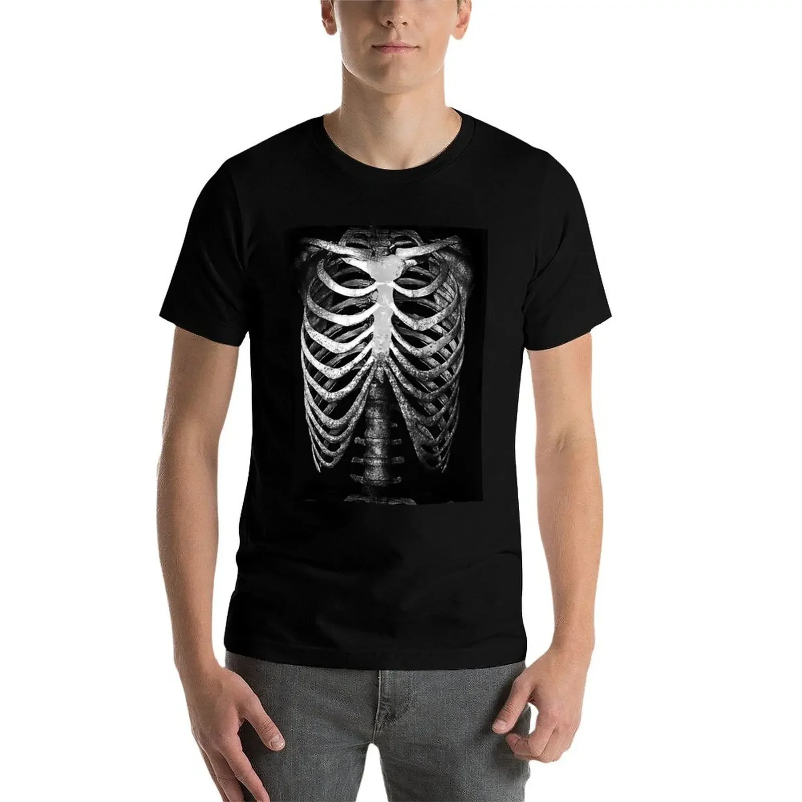 Черно-белая футболка с человеческим скелетом и лентой белые рубашки для