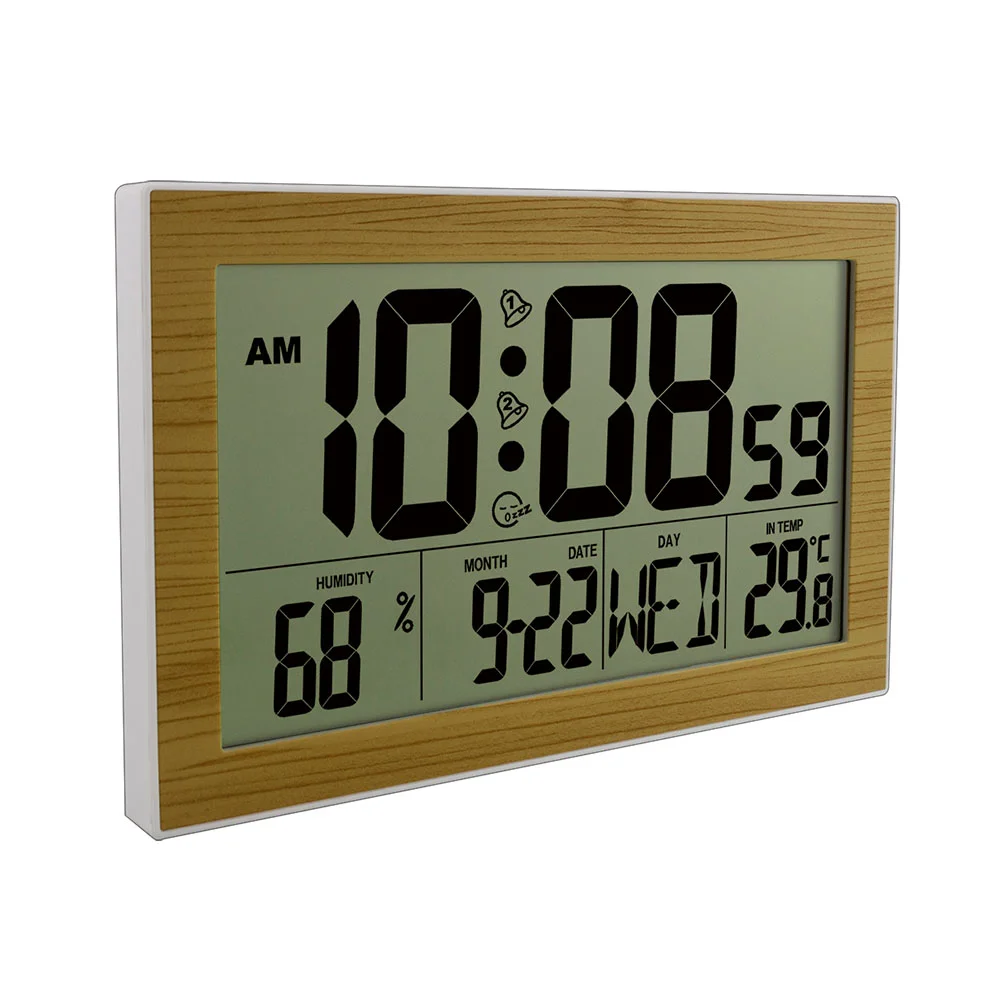

Clock Alarm Digital Electronic Wall Clocks Bedside Desk Led Bedroom Tablewooden Calendar Desktop Mounted Home Light Operated