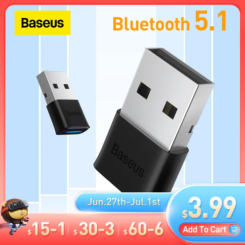 Baseus USB Bluetooth Adapter Dongle 5.1 Receiver Transmitter for PC Speaker Wireless Mouse USB Transmitter Music Audio Adapter