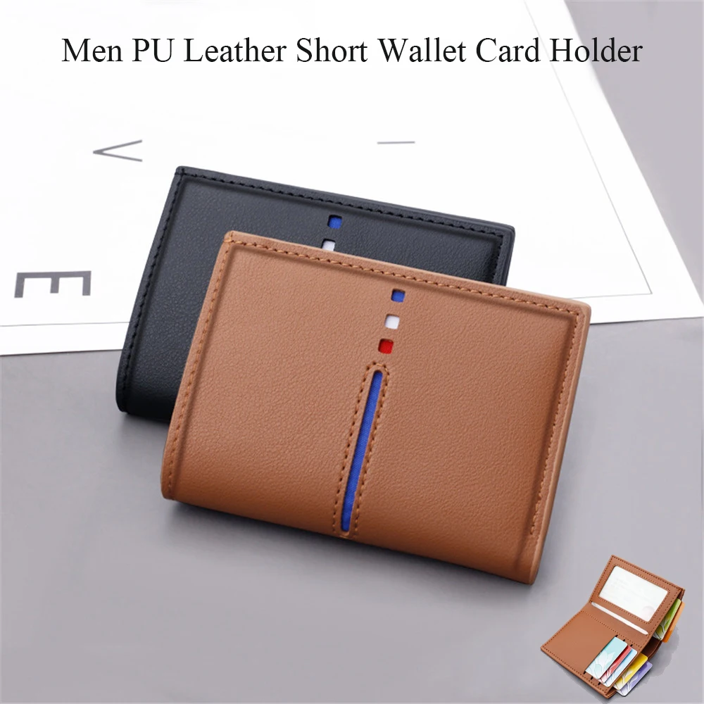 

Fashion Men Pu Leather Card Holder Black Zipper Wallet Men'S Purse Coin Pouch Card Holder Simple Bussiness Short Wallet