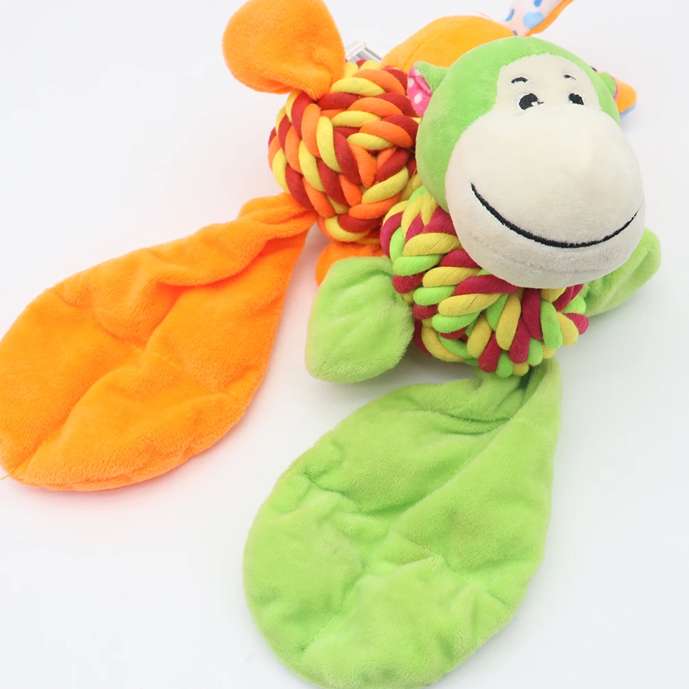 

30cm Cotton Rope Plush Pets Dog Monkey Elephant Cartoon Shaped Small Medium Dogs Squeaker Chew Training Toy Sturdy Squeaker Gift