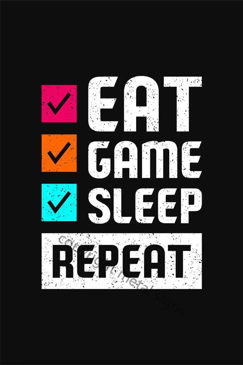 

Жестяные тарелки «Eat Sleep And Game», Настенный декор, Ретро винтажный металлический знак, жестяная вывеска для дома, клуба, мужская пещера, кафе, п...