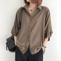 2022summer fashion new simple harajuku style loose large size thin solid color three quarter sleeve top shirt women casual style