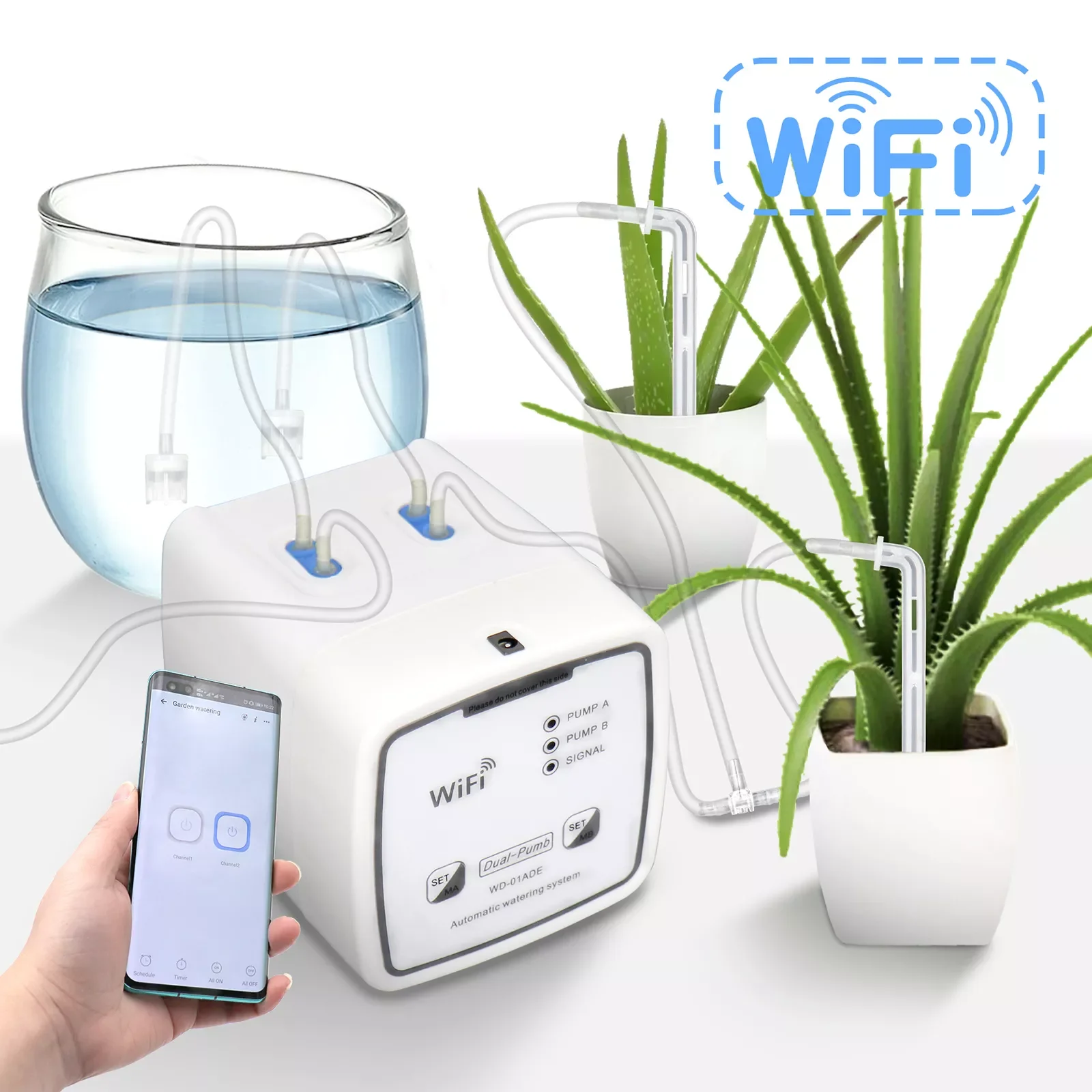 

Double Pump Garden Wifi Control Watering Device Automatic Water Drip Irrigation Watering System Kit WIFI Mobile APP Control
