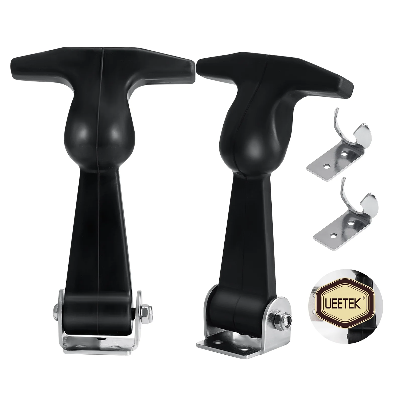 UEETEK 2pcs Stainless Steel Rubber Hood Catch Flexible T-Handle Hasp Draw Latches with Brackets for Tool Box Veh