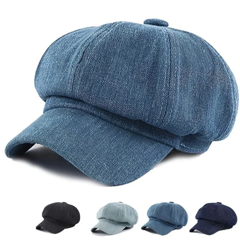 

Fashion Autumn Winter Women's Beret Hat Casual Octagonal Cap Retro Denim Newsboy Hat Cotton Hat Beret Cap Casquette