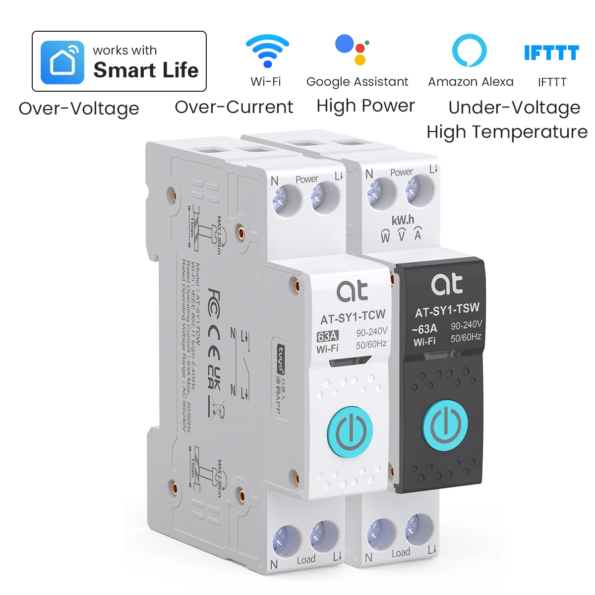 Фото Автоматический выключатель Tuya Wi-Fi Smart 1P + N 63A MCB Таймер Мощность Энергия кВтч Измеритель напряжения и тока Защитный голосовой переключатель дистанционного управления №2