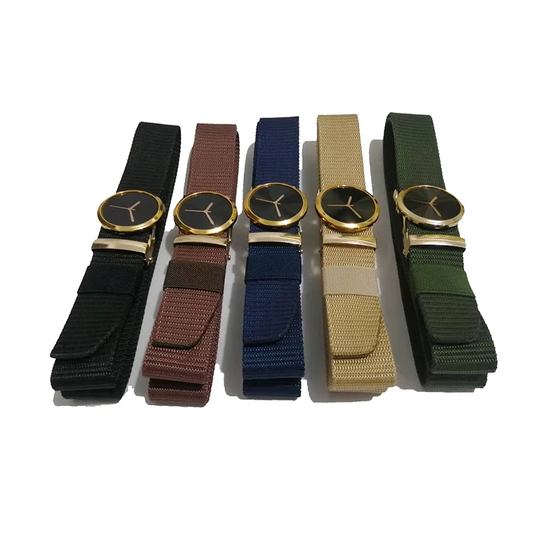 Gold Texture Time Pointer Button Fashion Personality Belt High Grade Solid Color Simple Men And Women's Universal Belt