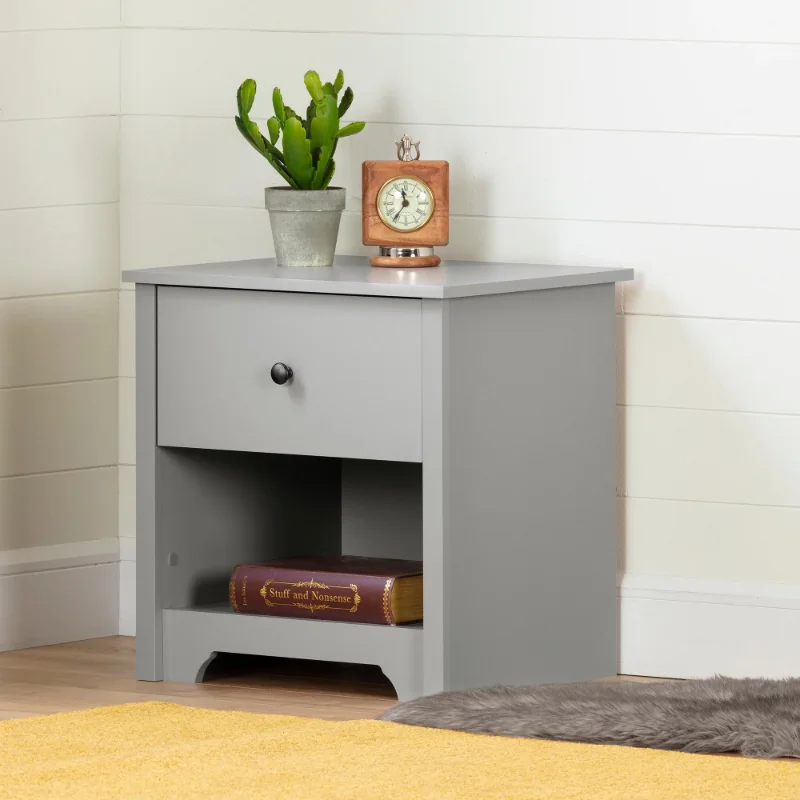 

South Shore Vito 1-Drawer Nightstand - End Table with Storage Gray bedroom furniture bedside table