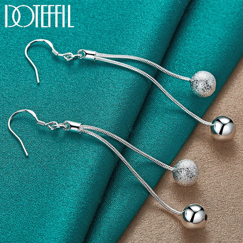 

DOTEFFIL 925 Sterling Silver Smooth Matte Beads Long Drop Earrings For Woman Wedding Engagement Fashion Party Charm Jewelry