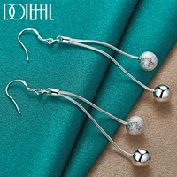 doteffil 925 sterling silver smooth matte beads long drop earrings for woman wedding engagement fashion party charm jewelry