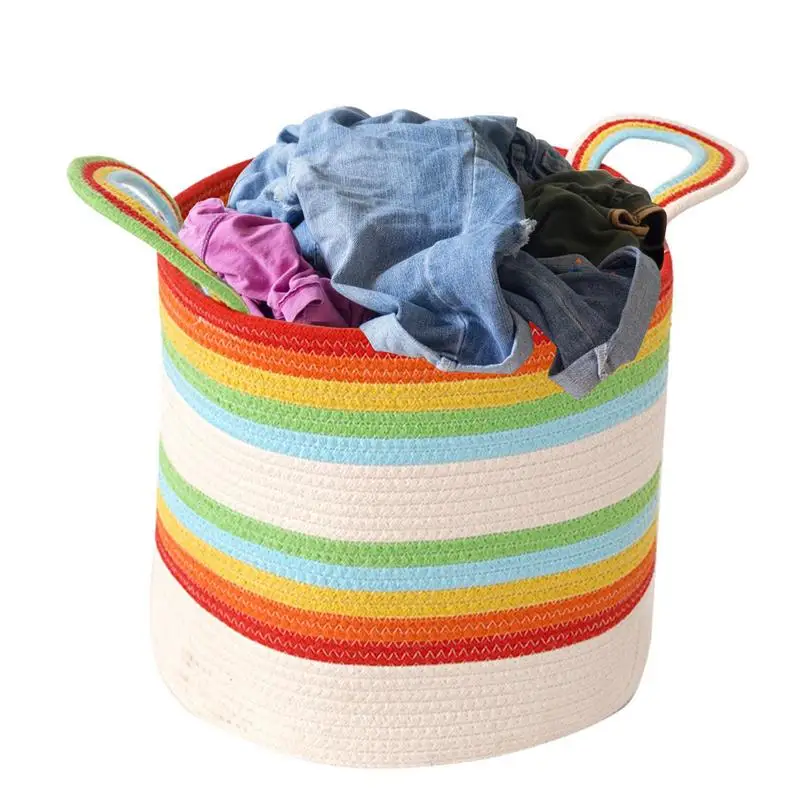 

Rainbow Cotton Rope Basket Rainbow Baskets For Storage Rainbow Basket For Rainbow Classroom Decor Throw Blanket Storage Basket