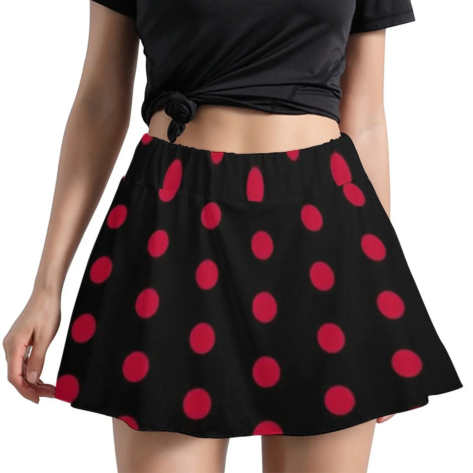 

Black with Red Polka Dot Skirt Dotted 70S Vintage Mini Skirts Summer High Waist Graphic Street Fashion Casual Skirt Big Size