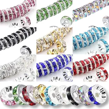 50pcs/lot 4 6 8 10mm Rhinestone Rondelle Crystal Round Loose Spacer Beads for Jewelry DIY Making Bracelet Necklace Accessories 1