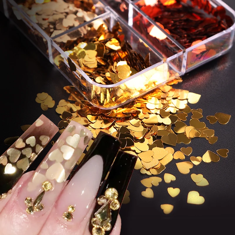 

Metallic Heart Shape Sequins Nail Art Decorations Charms Love Heart 3D Glitter Flake For Nail Design Polish Manicure Accessories