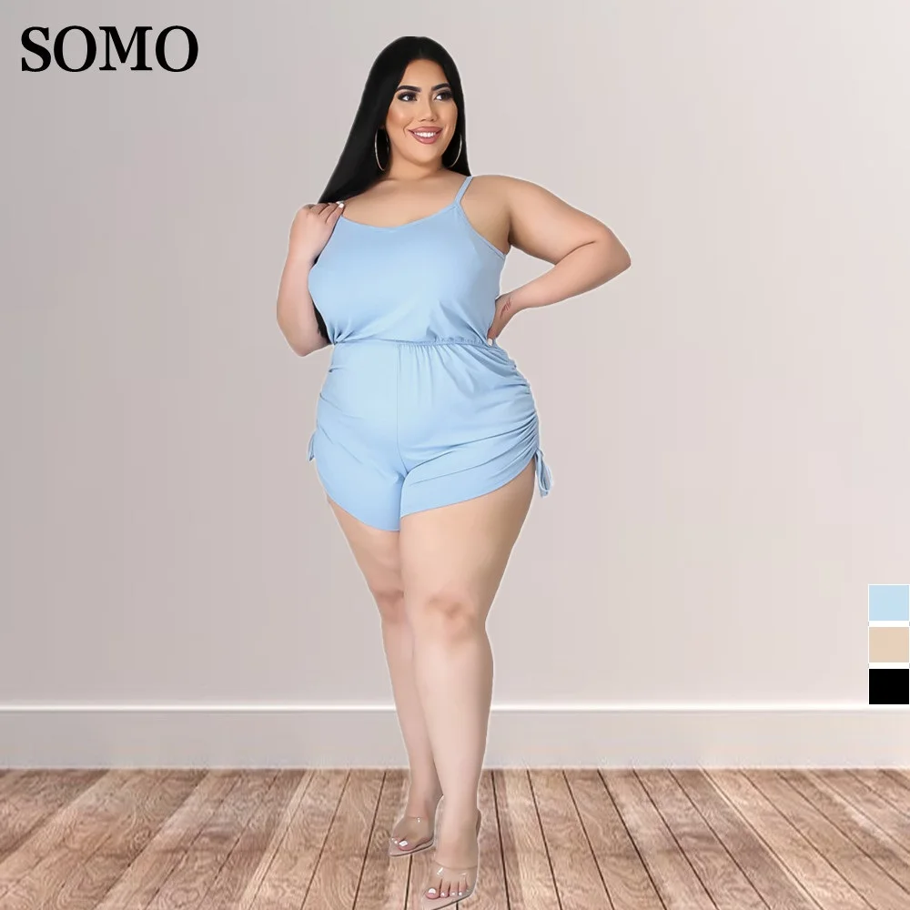 

Sexy Halter Jumpsuit Women Fashion Shirring Plus Size Solid Color Casual Short Romper Elegant One Piece Wholesale Dropshipping