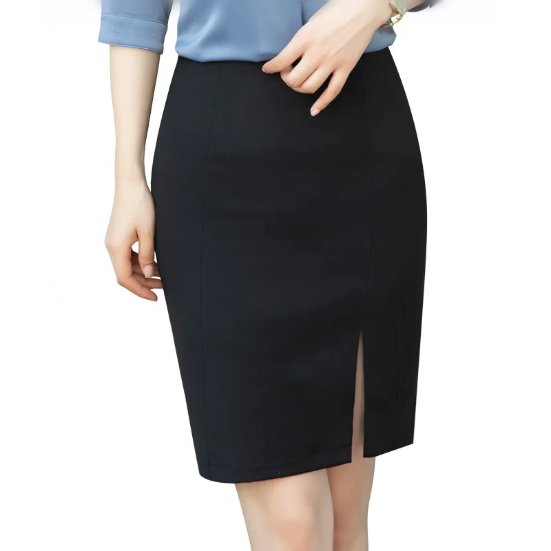 

S-4XL 2022 New Spring and Summer Women's Professional Skirt Elegant High Waist Black Split One Step Hip Skirt Office