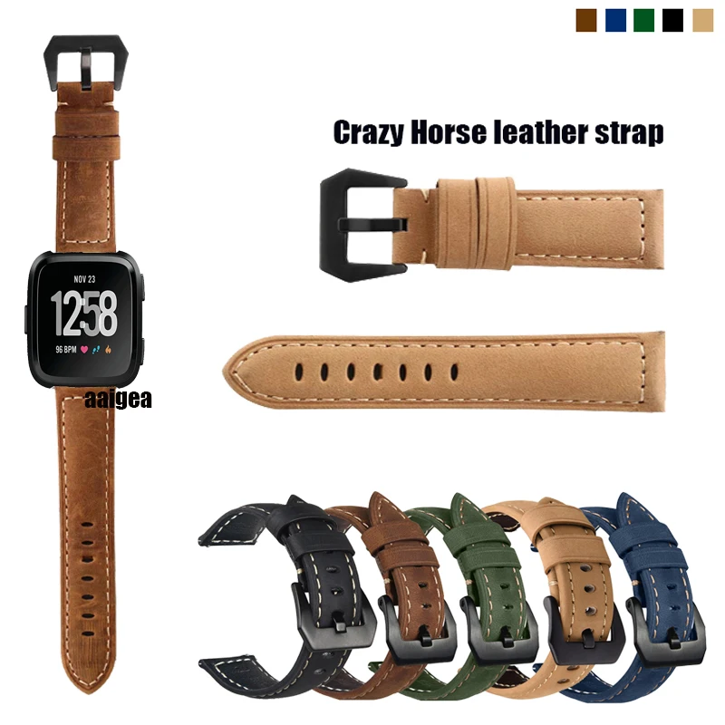 Ремешок из натуральной кожи Crazy Horse с черной пряжкой Для Fitbit Versa 2 / Lite 1/ SE - купить по