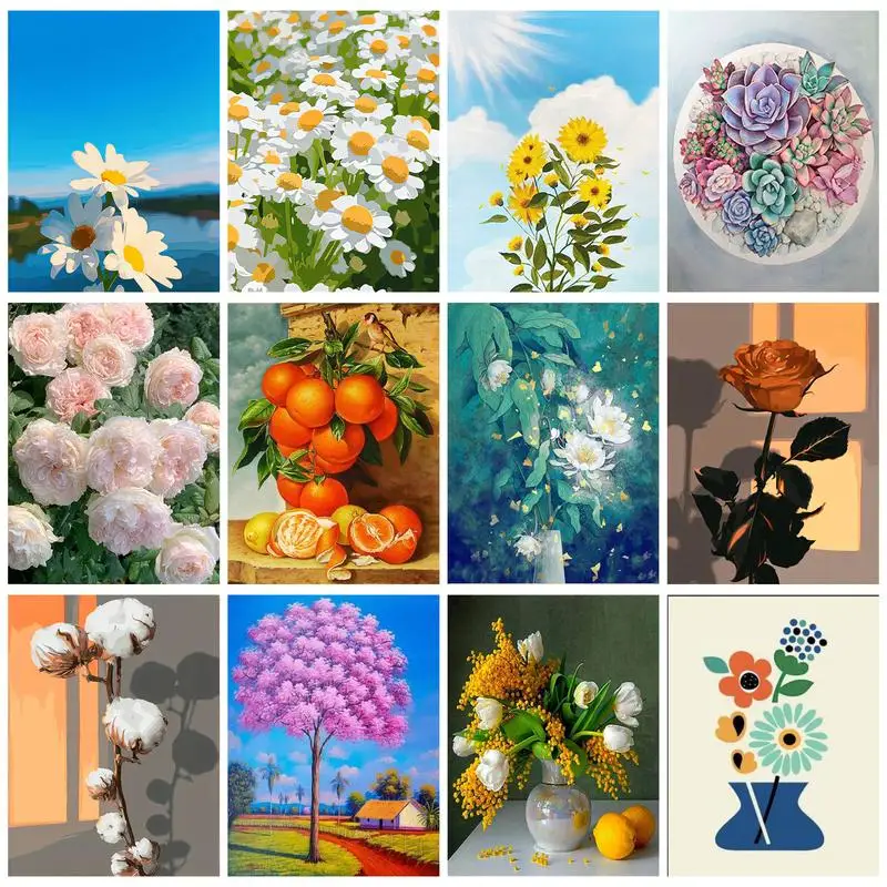 

CHENISTORY DIY Flower Oil Painting By Numbers Hand Paint Canvas Wall Set Coloring By Numbers Children's Room decoration Gift
