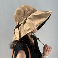 fashion wide brim hat for women sun hat outdoor beach fisherman cap sunscreen uv protection foldable woven hats visor caps