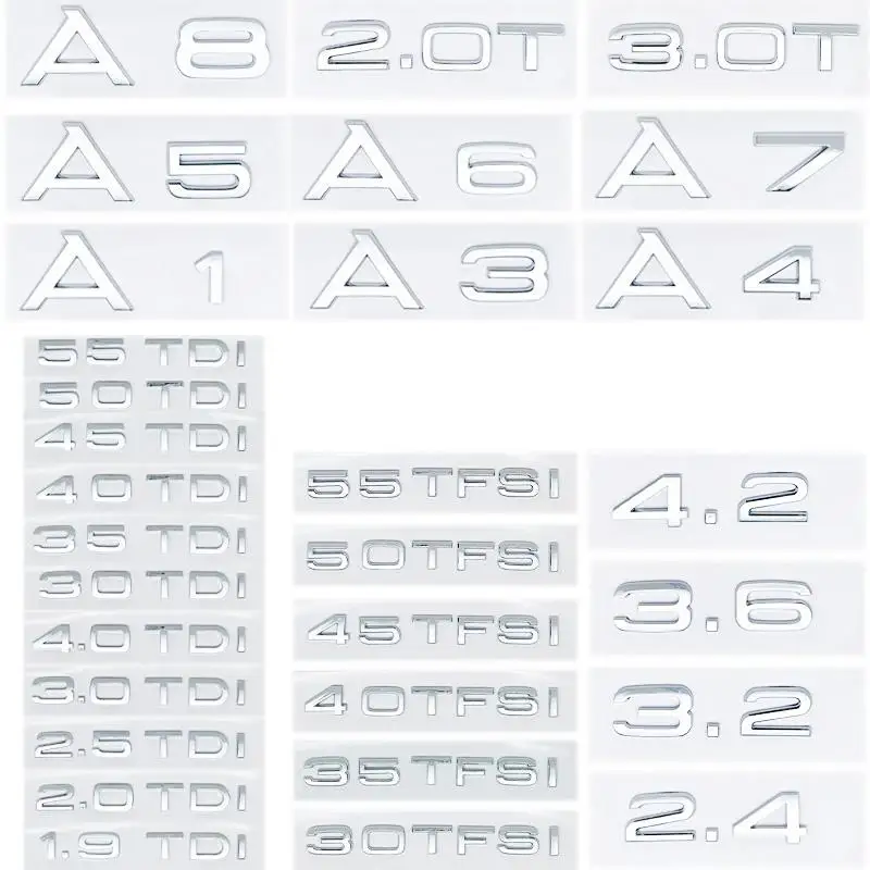 

Наклейка на багажник автомобиля 3D ABS хром серебристый 2.0 2.5 3.0 4.0 5.0TDI 30 35 40 45 50 55 TDI для Audi A1 A3 A4 A5 A6 A7 A8 Q2 Q3 Q5 Q7 TT
