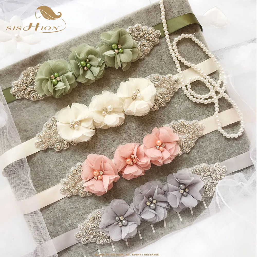 SISHION Pearl Flower Bridal Belts Bridal Wedding Accessories Belts for Women Wedding Dress Party Belt Cummerbund QY0732