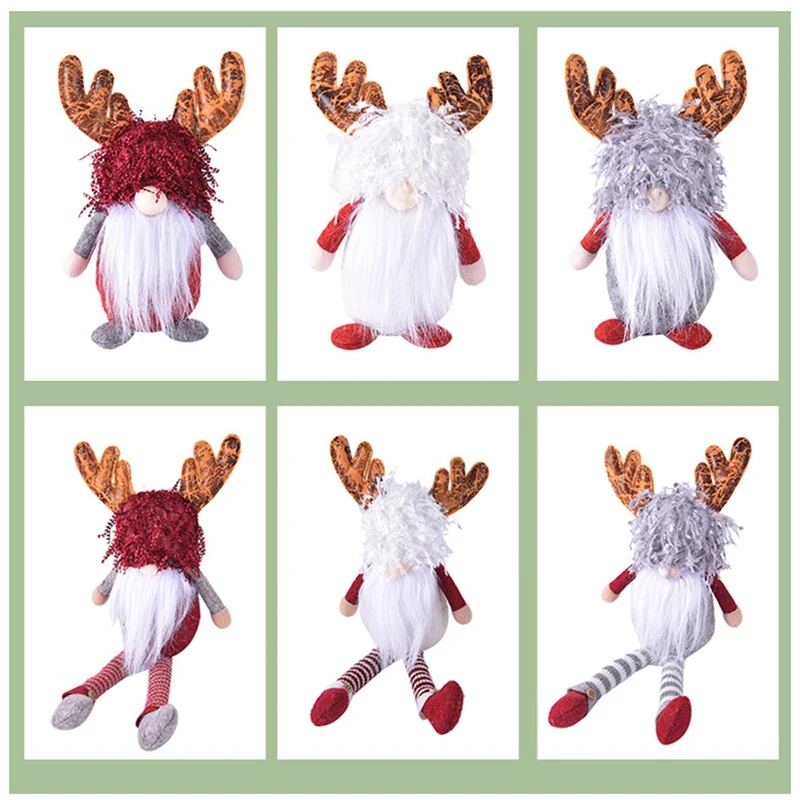 

Рождественская Кукла Rudolph с оленьими рогами, безликая кукла с длинными ногами для пожилых людей, украшение для окон, карликовая кукла