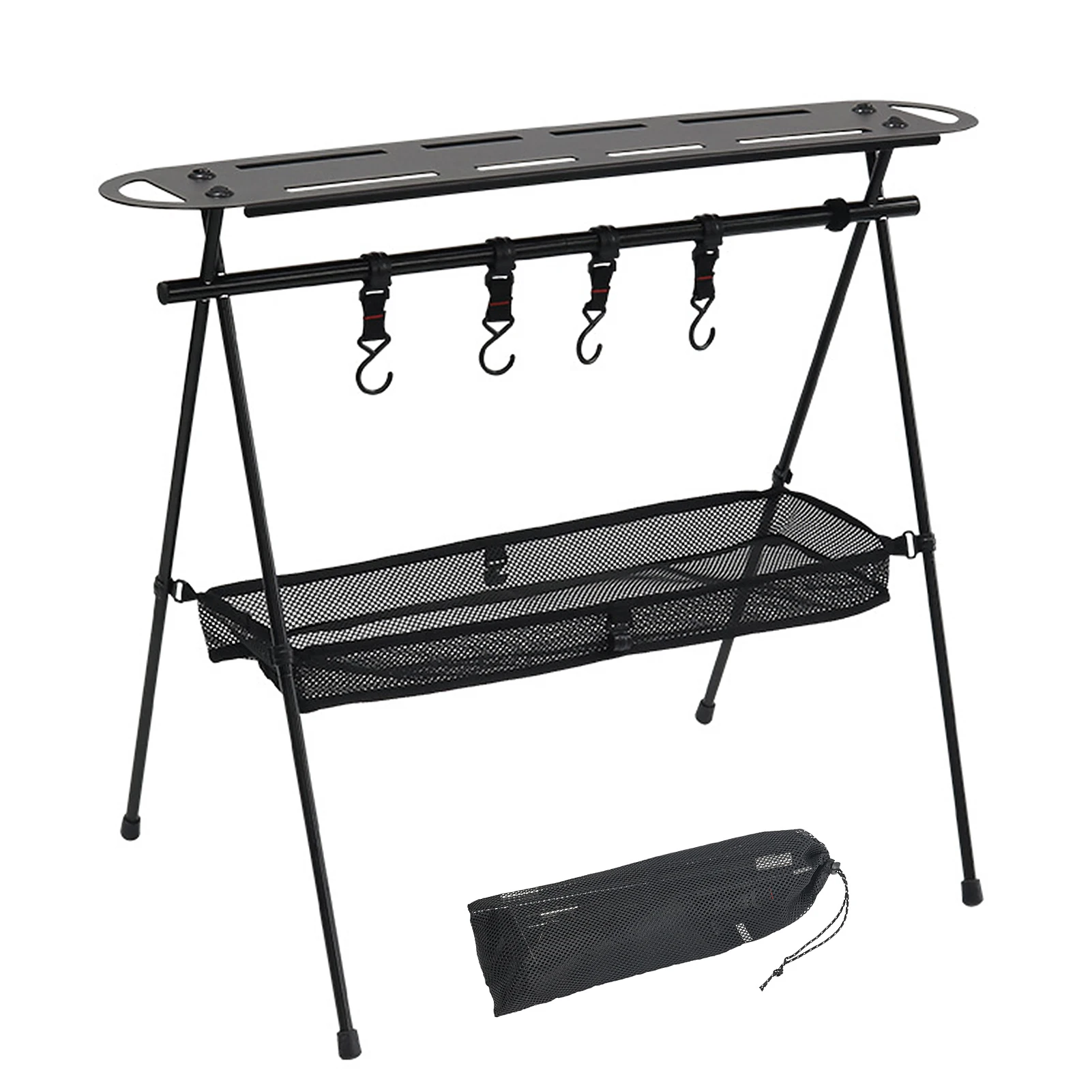 Collapsible Hanging Rack Shelf Portable Camping Picnic Cookware Hanger Stand Rack Storage Organizer with Top Plate Hooks