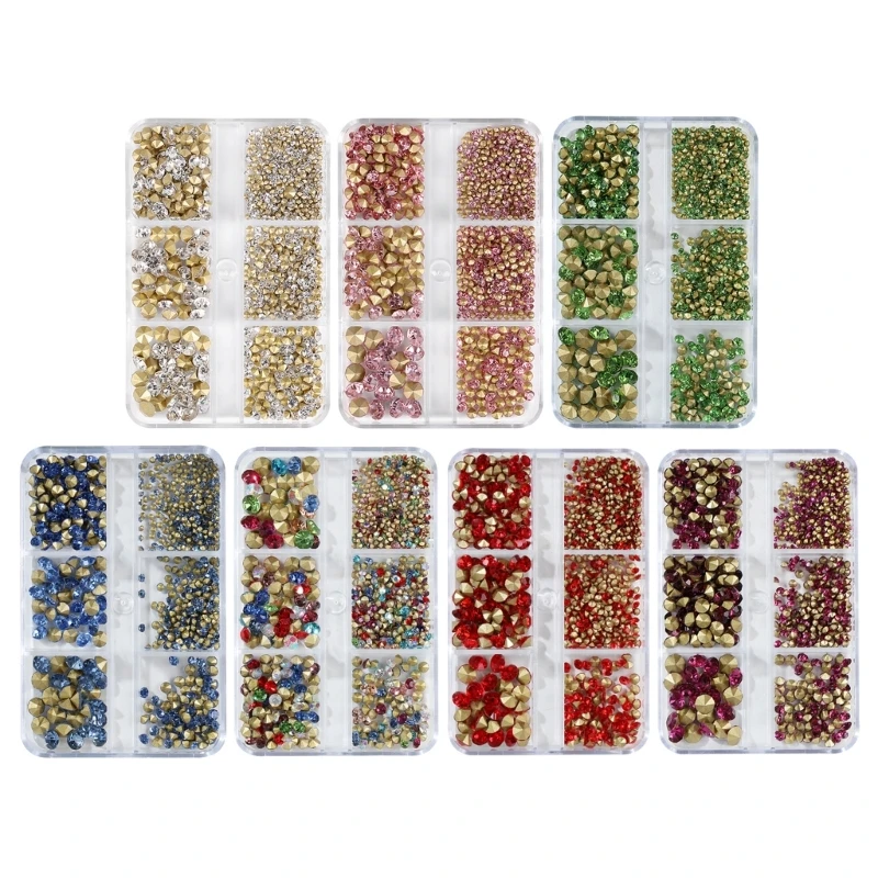 

6-Grid Nail Art Rhinestones Pointed Bottom Nail Art Charm Manicure Ornament Jewelry Tip for-Home DIY Professional Use