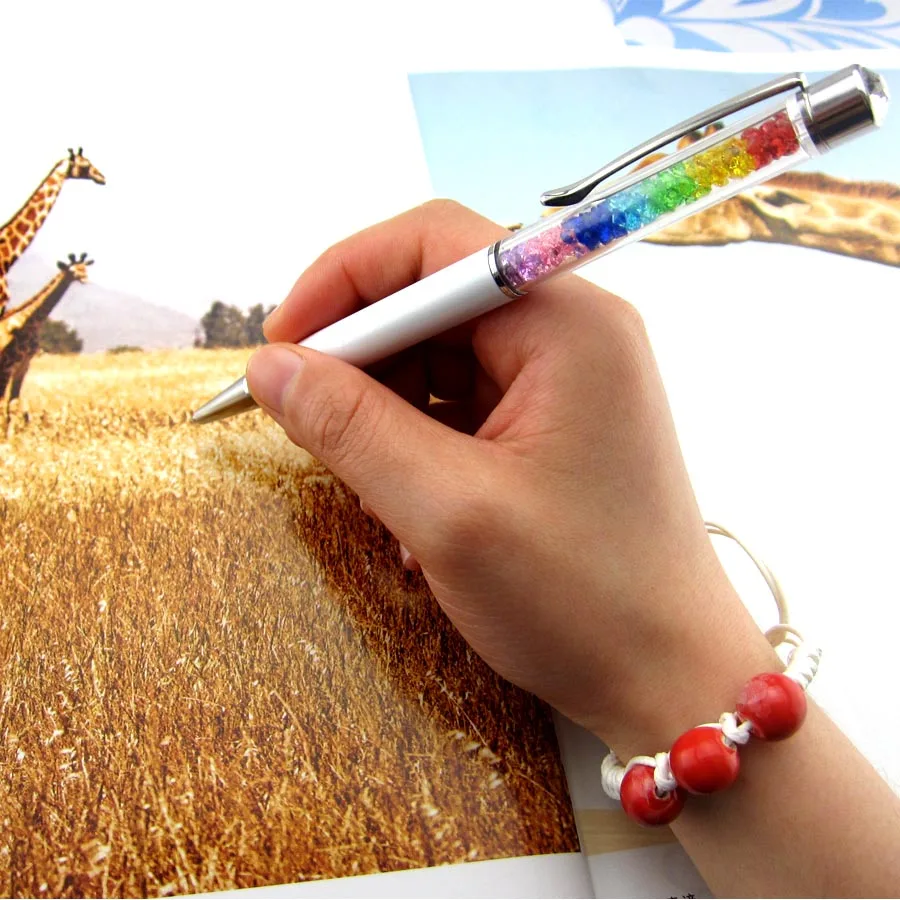 

100Pcs Rainbow Crystal Diamond Roller Ballpoint Pen Stationery Lady Gift Office Material School Supplies Custom Logo Name